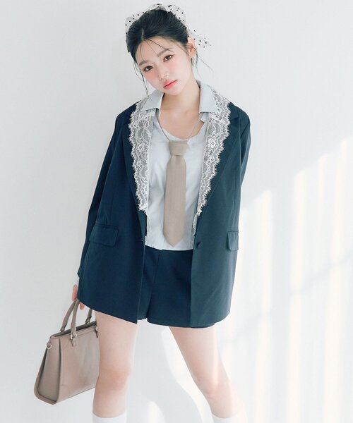 OLIVE des OLIVE（オリーブデオリーブ）の「レース衿ゆるたぽテーラードジャケット（テーラードジャケット・レディース・ブラウン/グレー/ネイビー・FREE）」の15枚目の写真