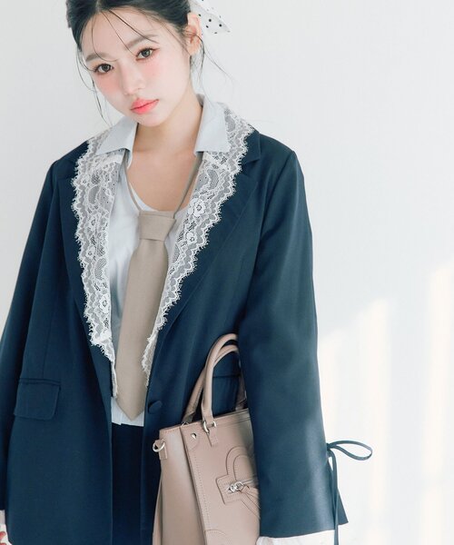 OLIVE des OLIVE（オリーブデオリーブ）の「レース衿ゆるたぽテーラードジャケット（テーラードジャケット・レディース・ブラウン/グレー/ネイビー・FREE）」の16枚目の写真
