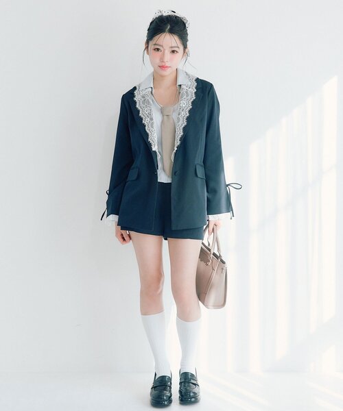 OLIVE des OLIVE（オリーブデオリーブ）の「レース衿ゆるたぽテーラードジャケット（テーラードジャケット・レディース・ブラウン/グレー/ネイビー・FREE）」の22枚目の写真