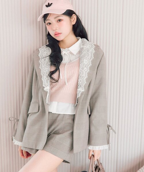 OLIVE des OLIVEレース 衿ゆるたぽテーラードジャケット OLIVE des OLIVE】レース衿ゆるたぽテーラードジャケット | NICE CLAUP