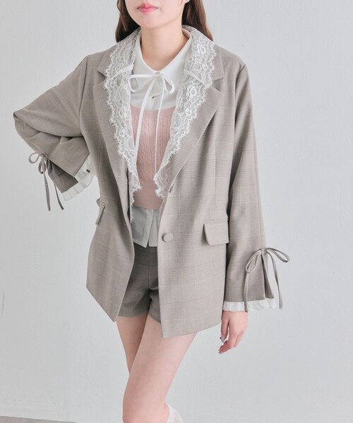 セール】レース衿ゆるたぽテーラードジャケット（テーラードジャケット