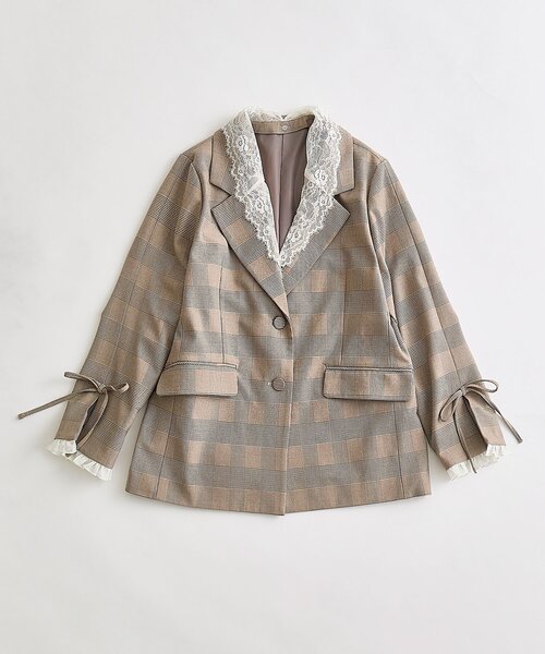 OLIVE des OLIVE（オリーブデオリーブ）の「【セットアップ対応/レース取り外し可】レース衿ゆるたぽテーラードジャケット（テーラードジャケット・レディース・ブラウン/ネイビー/グレー・FREE）」の11枚目の写真