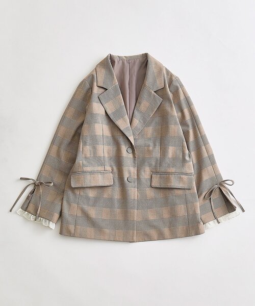 OLIVE des OLIVE（オリーブデオリーブ）の「【セットアップ対応/レース取り外し可】レース衿ゆるたぽテーラードジャケット（テーラードジャケット・レディース・ブラウン/ネイビー/グレー・FREE）」の12枚目の写真