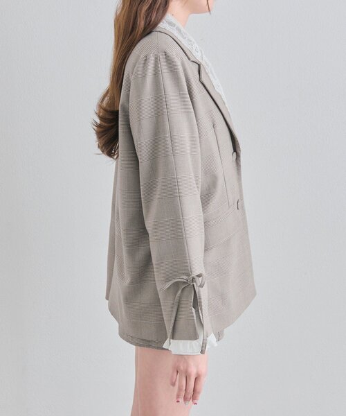 OLIVE des OLIVE（オリーブデオリーブ）の「【セットアップ対応/レース取り外し可】レース衿ゆるたぽテーラードジャケット（テーラードジャケット・レディース・ブラウン/ネイビー/グレー・FREE）」の14枚目の写真