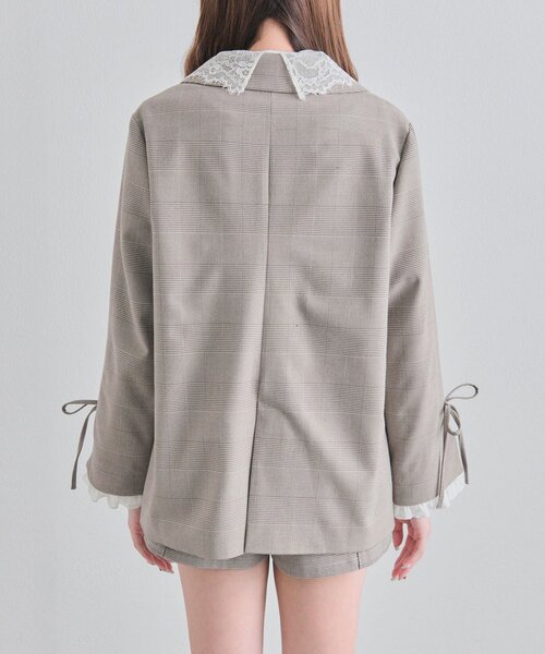 OLIVE des OLIVE（オリーブデオリーブ）の「【セットアップ対応/レース取り外し可】レース衿ゆるたぽテーラードジャケット（テーラードジャケット・レディース・ブラウン/ネイビー/グレー・FREE）」の15枚目の写真