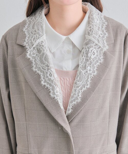 OLIVE des OLIVE（オリーブデオリーブ）の「【セットアップ対応/レース取り外し可】レース衿ゆるたぽテーラードジャケット（テーラードジャケット・レディース・ブラウン/ネイビー/グレー・FREE）」の16枚目の写真