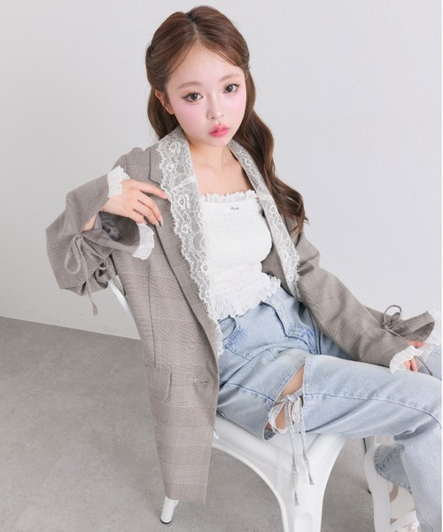 OLIVE des OLIVE レース衿ゆるたぽテーラードジャケット OLIVE des OLIVE】レース衿ゆるたぽテーラードジャケット | NICE CLAUP