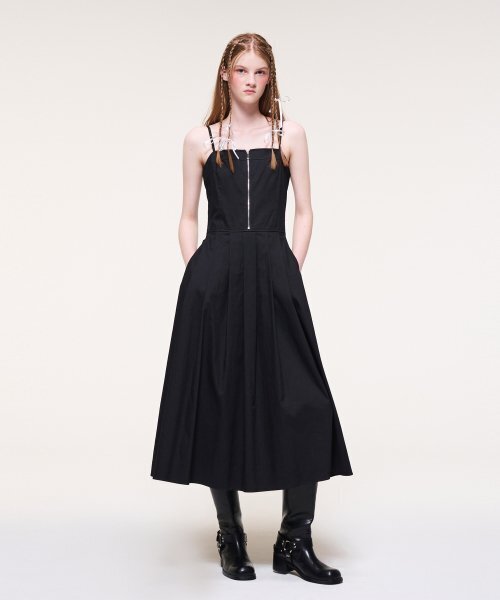 ETMON(エトモン)の「Front Zipper Pleats Slip Dress, Black(ワンピース・レディース・その他・S/M)」の1枚目の写真