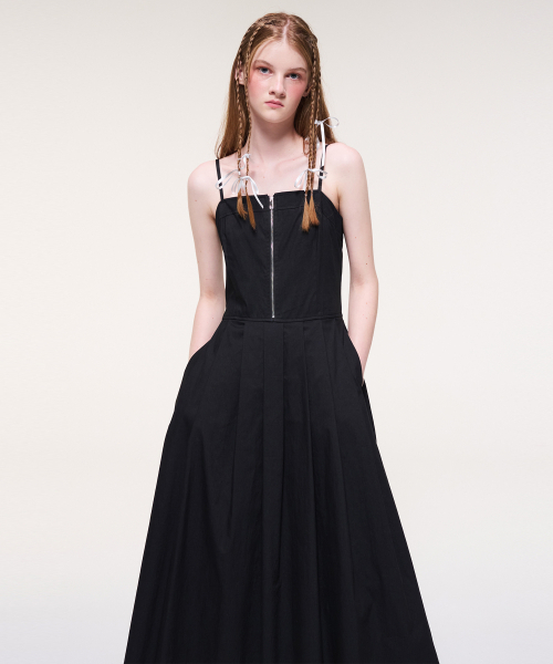 ETMON(エトモン)の「Front Zipper Pleats Slip Dress, Black(ワンピース・レディース・その他・S/M)」の2枚目の写真