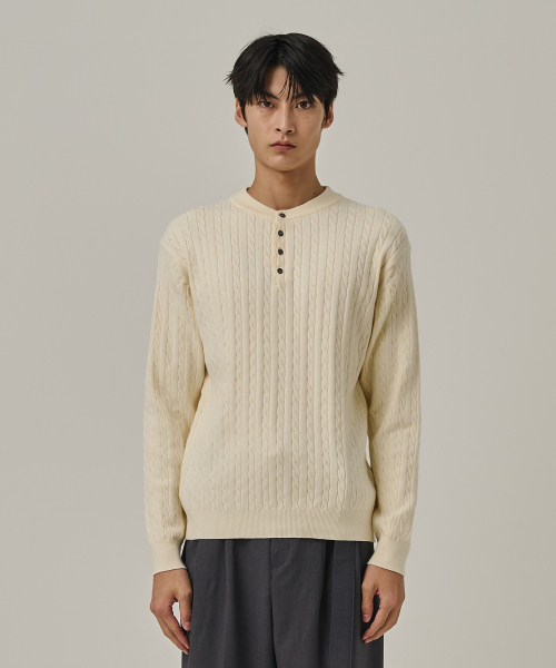 ANALOG MOOD（アナログムード）の「ウォッシャブルケーブルヘンリーネックニットTシャツ（クリーム）（ニット/セーター・メンズ・その他・FREE）」の3枚目の写真