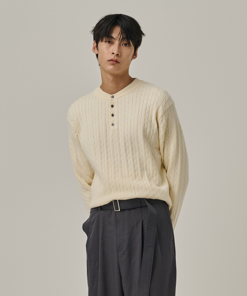 ANALOG MOOD（アナログムード）の「ウォッシャブルケーブルヘンリーネックニットTシャツ（クリーム）（ニット/セーター・メンズ・その他・FREE）」の4枚目の写真