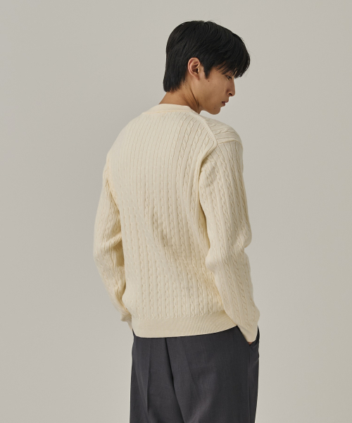 ANALOG MOOD（アナログムード）の「ウォッシャブルケーブルヘンリーネックニットTシャツ（クリーム）（ニット/セーター・メンズ・その他・FREE）」の5枚目の写真