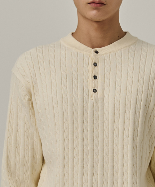 ANALOG MOOD（アナログムード）の「ウォッシャブルケーブルヘンリーネックニットTシャツ（クリーム）（ニット/セーター・メンズ・その他・FREE）」の6枚目の写真