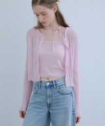 ODER（オディエール）の「[SET]_リネンスカシガーディガン+スリーブレス-ピンク（カーディガン/ボレロ）」