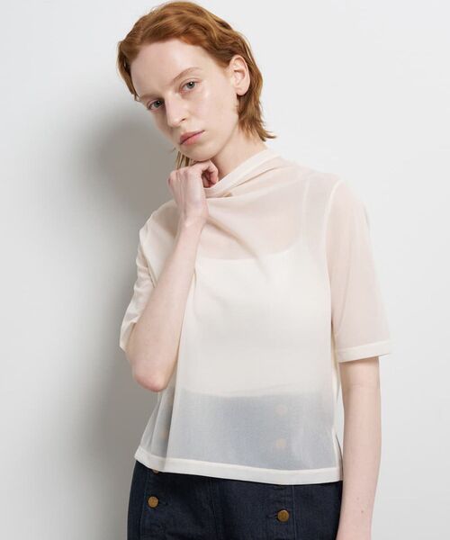 LANVIN en Bleu（ランバンオンブルー）の「シアーハーフスリーブカットソー（Tシャツ/カットソー・レディース・オフホワイト/ブルー・38）」の2枚目の写真