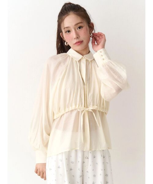 CALNAMUR(カルナムール)の「ギャザーラグランブラウス(シャツ/ブラウス・レディース・アイボリー/ホワイト/ピンク・FREE)」の2枚目の写真