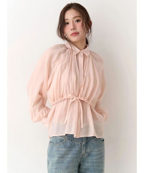 CALNAMUR(カルナムール)の「ギャザーラグランブラウス(シャツ/ブラウス・レディース・アイボリー/ホワイト/ピンク・FREE)」の4枚目の写真