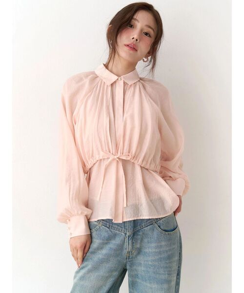 CALNAMUR(カルナムール)の「ギャザーラグランブラウス(シャツ/ブラウス・レディース・アイボリー/ホワイト/ピンク・FREE)」の5枚目の写真