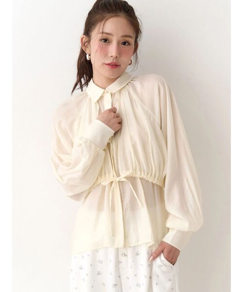 CALNAMUR(カルナムール)の「ギャザーラグランブラウス(シャツ/ブラウス・レディース・アイボリー/ホワイト/ピンク・FREE)」の10枚目の写真