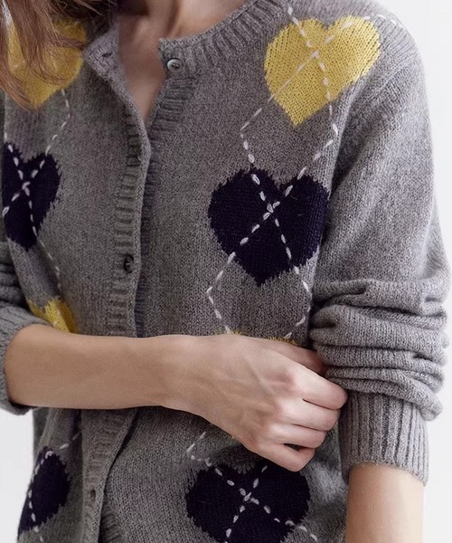 Fano Studios（ファノ ストゥディオズ）の「ハート柄アーガイル ニットカーディガン FC26S090【Fano Studios】【2026SS】（カーディガン/ボレロ・レディース・グレー・S/M/L）」の10枚目の写真