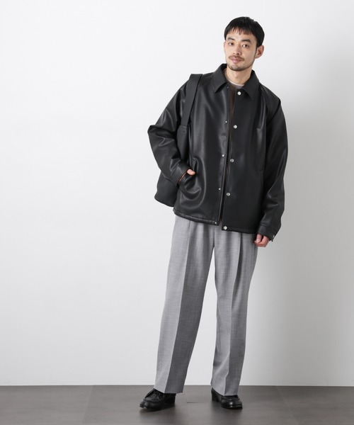 NANO universe（ナノユニバース）の「フェイクレザーリラックスコーチジャケット（ブルゾン・メンズ・ブラック/ブラウン・S/M/L）」の15枚目の写真