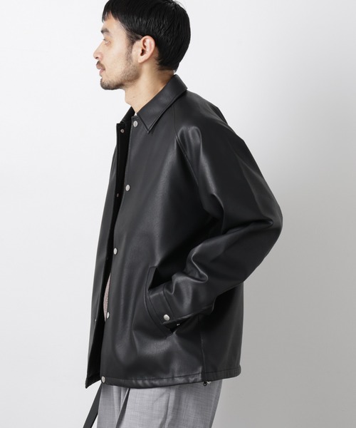 NANO universe（ナノユニバース）の「フェイクレザーリラックスコーチジャケット（ブルゾン・メンズ・ブラック/ブラウン・S/M/L）」の12枚目の写真