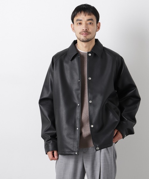 フェイクレザーリラックスコーチジャケット（ブルゾン）｜NANO