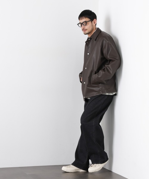 NANO universe（ナノユニバース）の「フェイクレザーリラックスコーチジャケット（ブルゾン・メンズ・ブラック/ブラウン・S/M/L）」の8枚目の写真