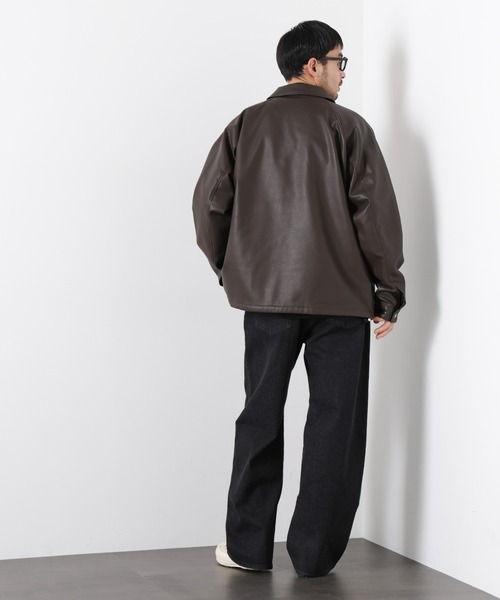 NANO universe（ナノユニバース）の「フェイクレザーリラックスコーチジャケット（ブルゾン・メンズ・ブラック/ブラウン・S/M/L）」の9枚目の写真