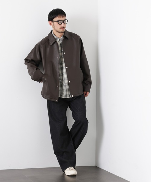 NANO universe（ナノユニバース）の「フェイクレザーリラックスコーチジャケット（ブルゾン・メンズ・ブラック/ブラウン・S/M/L）」の7枚目の写真