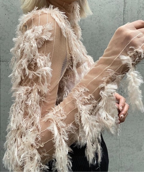 ENCLOSURE（エンクロージャー）の「【ENCLOSURE】Feather tulle tops（その他トップス・レディース・オレンジ/グリーン/ブルー/ブラック・FREE）」の11枚目の写真