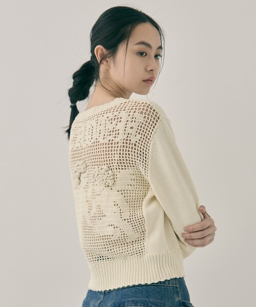 tanakadaisuke（タナカダイスケ）の「【tanakadaisuke/タナカダイスケ】Cupid in HEAVEN crochet knit cardigan/キューピッドインヘブンクロシェニットカーディガン（カーディガン/ボレロ・レディース・ブラック/アイボリー・FREE）」の8枚目の写真