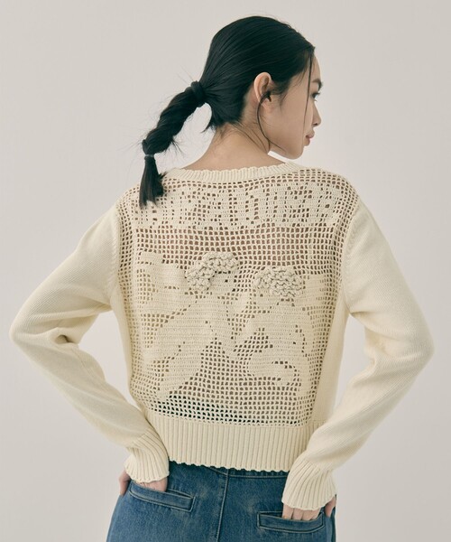 tanakadaisuke（タナカダイスケ）の「【tanakadaisuke/タナカダイスケ】Cupid in HEAVEN crochet knit cardigan/キューピッドインヘブンクロシェニットカーディガン（カーディガン/ボレロ・レディース・ブラック/アイボリー・FREE）」の9枚目の写真