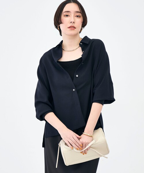 NOLLEY’S Sophi(ノーリーズソフィ)の「NEW morisachi《セットアップ対応》ウォッシャブルストレッチツイルドルマンシャツ(シャツ/ブラウス・レディース・オフホワイト/ネイビー・38)」の1枚目の写真