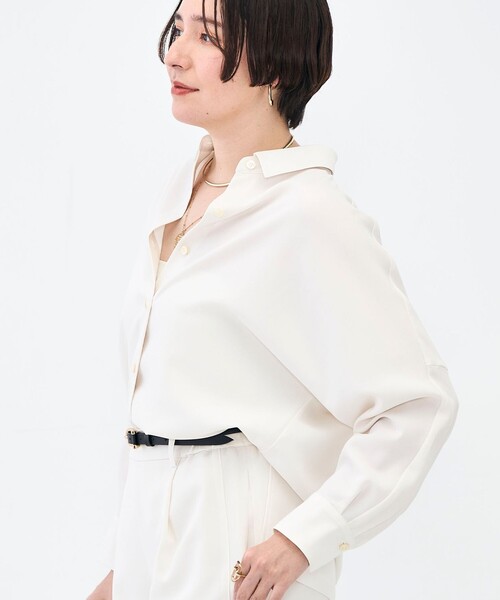 NOLLEY’S Sophi(ノーリーズソフィ)の「NEW morisachi《セットアップ対応》ウォッシャブルストレッチツイルドルマンシャツ(シャツ/ブラウス・レディース・オフホワイト/ネイビー・38)」の2枚目の写真