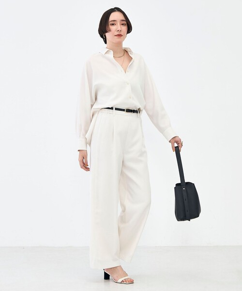 NOLLEY’S Sophi(ノーリーズソフィ)の「NEW morisachi《セットアップ対応》ウォッシャブルストレッチツイルドルマンシャツ(シャツ/ブラウス・レディース・オフホワイト/ネイビー・38)」の6枚目の写真