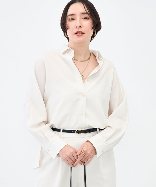 NOLLEY’S Sophi(ノーリーズソフィ)の「NEW morisachi《セットアップ対応》ウォッシャブルストレッチツイルドルマンシャツ(シャツ/ブラウス・レディース・オフホワイト/ネイビー・38)」の7枚目の写真