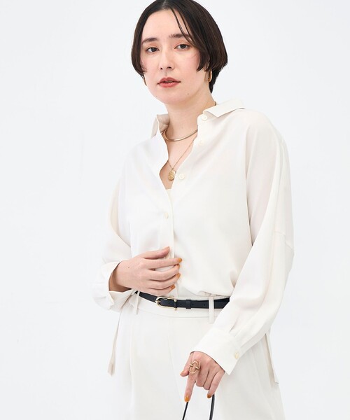 NOLLEY’S Sophi(ノーリーズソフィ)の「NEW morisachi《セットアップ対応》ウォッシャブルストレッチツイルドルマンシャツ(シャツ/ブラウス・レディース・オフホワイト/ネイビー・38)」の8枚目の写真