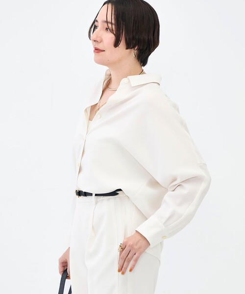 NOLLEY’S Sophi(ノーリーズソフィ)の「NEW morisachi《セットアップ対応》ウォッシャブルストレッチツイルドルマンシャツ(シャツ/ブラウス・レディース・オフホワイト/ネイビー・38)」の9枚目の写真