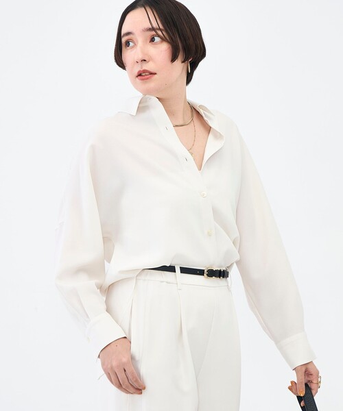 NOLLEY’S Sophi(ノーリーズソフィ)の「NEW morisachi《セットアップ対応》ウォッシャブルストレッチツイルドルマンシャツ(シャツ/ブラウス・レディース・オフホワイト/ネイビー・38)」の11枚目の写真