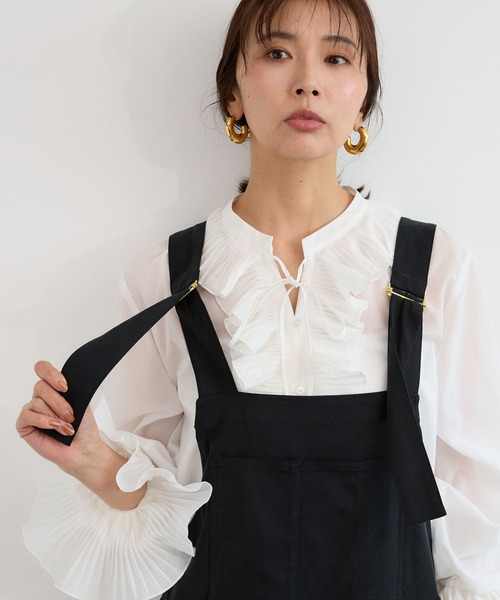 BARNYARDSTORM(バンヤードストーム)の「BARNYARDSTORM / キレイめサロペット【JAPAN FABRIC】(サロペット/オーバーオール・レディース・カーキ/ブラック・M/S)」の3枚目の写真