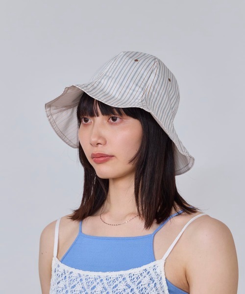 OVERRIDE（オーバーライド）の「OVERRIDE  STRIPES LT TULIP SGP / オーバーライド（ハット・レディース・ダークグレー/ベージュ/ブルー・57~59cm）」の7枚目の写真