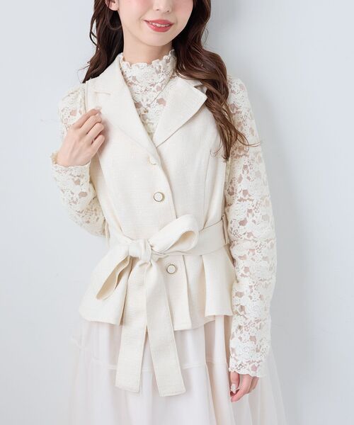 MAJESTIC LEGON（マジェスティックレゴン）の「ジレドッキングチュールワンピース（ワンピース・レディース・チャコールグレー/ベージュ/アイボリー・MEDIUM/SMALL）」の13枚目の写真