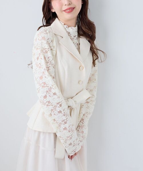 MAJESTIC LEGON（マジェスティックレゴン）の「ジレドッキングチュールワンピース（ワンピース・レディース・チャコールグレー/ベージュ/アイボリー・MEDIUM/SMALL）」の14枚目の写真