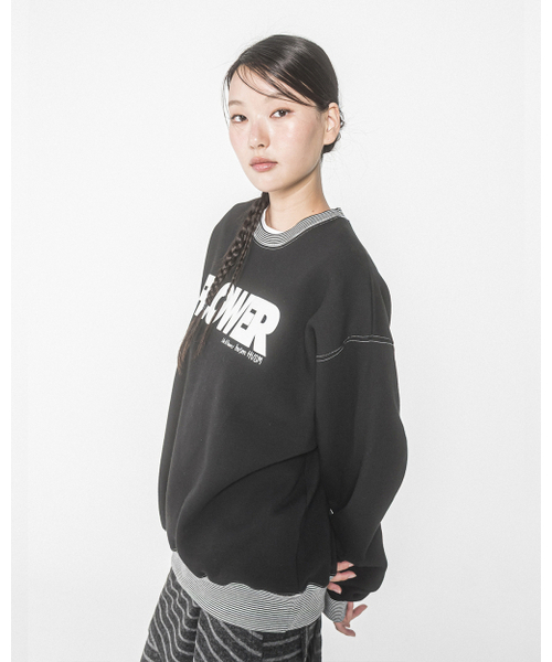 HAVISM(ヘビズム)の「FLOWER STRIPE RIB SWEATSHIRT(BLACK)(スウェット・レディース・その他・ONE SIZE)」の2枚目の写真