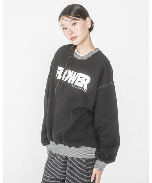 HAVISM(ヘビズム)の「FLOWER STRIPE RIB SWEATSHIRT(BLACK)(スウェット・レディース・その他・ONE SIZE)」の4枚目の写真