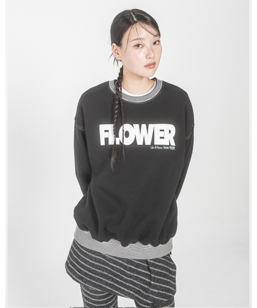 HAVISM(ヘビズム)の「FLOWER STRIPE RIB SWEATSHIRT(BLACK)(スウェット・レディース・その他・ONE SIZE)」の5枚目の写真