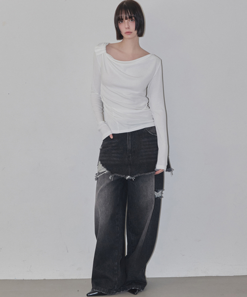 RENSE(レンセ)の「Side Shirring Draped Tee Ivory(Tシャツ/カットソー・レディース・その他・OS)」の2枚目の写真