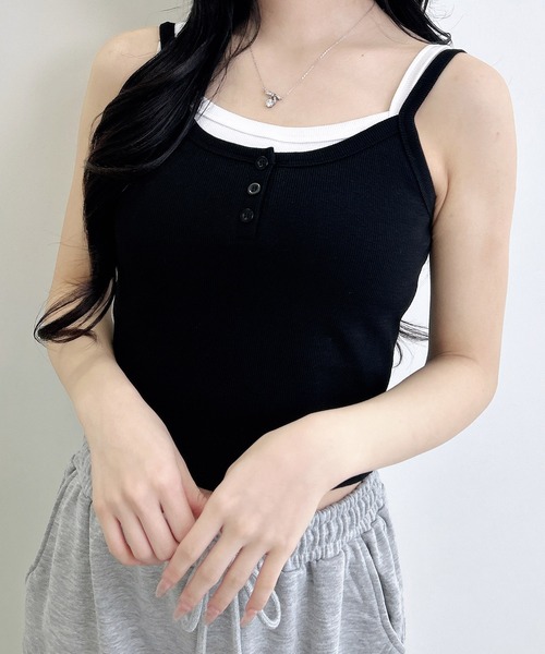 INGNI（イング）の「レイヤードリブキャミ（キャミソール・レディース・ホワイト×ブラック/グレー×ホワイト/ブラック×ホワイト・M）」の8枚目の写真