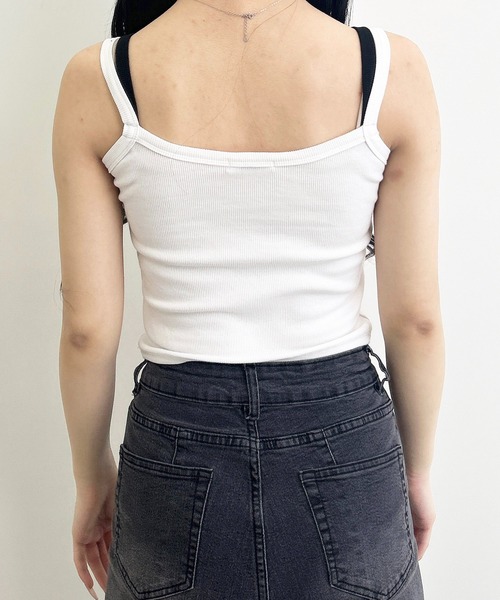 INGNI（イング）の「レイヤードリブキャミ（キャミソール・レディース・ホワイト×ブラック/グレー×ホワイト/ブラック×ホワイト・M）」の7枚目の写真